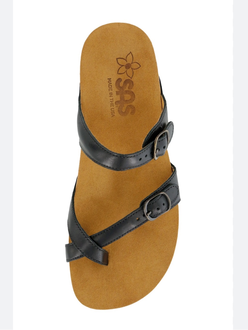 SAS black leather sandals size 12 wide Shelly toe-loop slide $189 MSRP